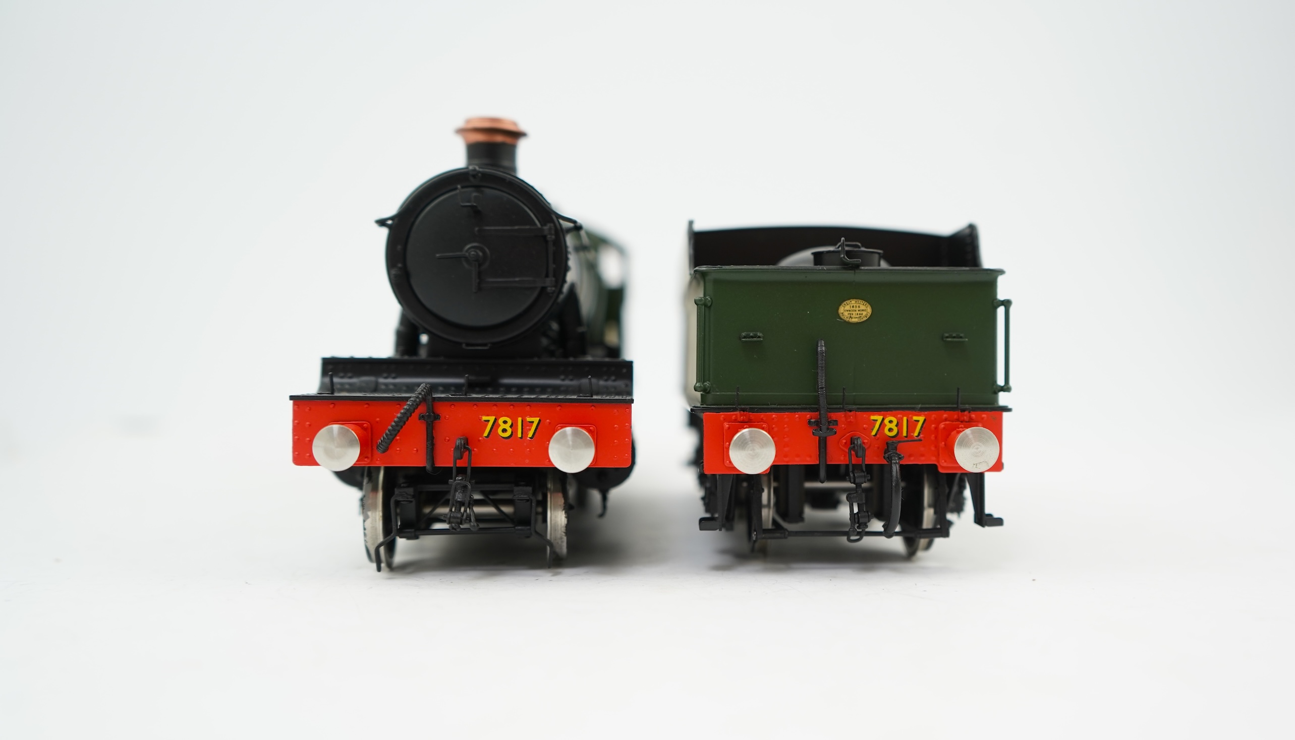 An 0 Gauge model of GWR Manor Class, Garsington Manor 7817, 4-6-0 tender locomotive, powered for two rail operation.
